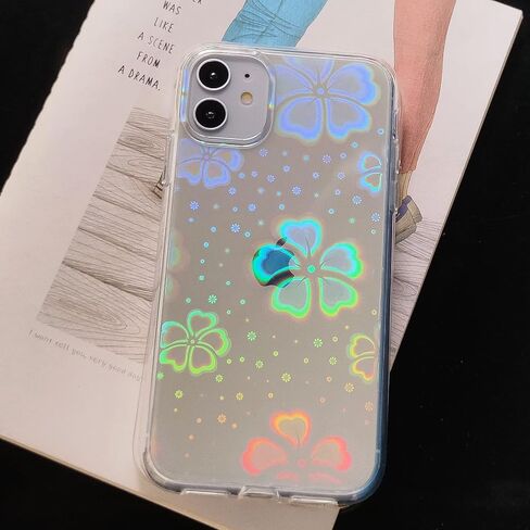 Tksafy for iPhone 11 Case, Clear Glitter Cute Laser Holographic Love Heart Pattern for Women Girls, Anti-Scratch Hard PC Protective Phone Cover for Apple iPhone 11 6.1-inch 2019, Rainbow Heart in Saudi Arabia