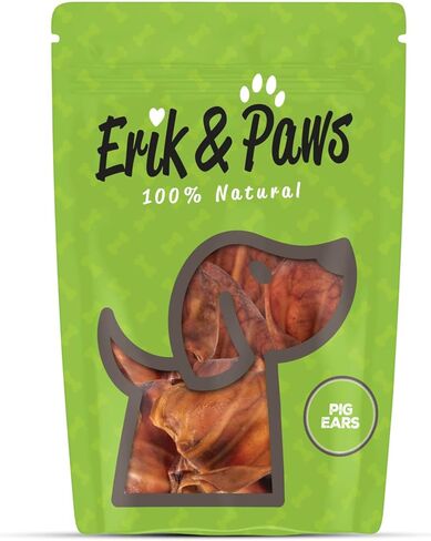 آذان خنزير للكلاب من Erik & Paws - طبيعية بالكامل، غير مبيضة 100%، بدون إضافات أو هرمونات، بديل آمن للجلد الخام، لطيف على البطن - 24 قطعة in Saudi Arabia