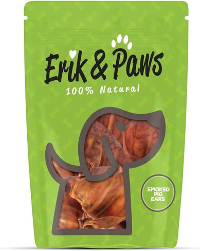 آذان خنزير للكلاب من Erik & Paws - طبيعية بالكامل، غير مبيضة 100%، بدون إضافات أو هرمونات، بديل آمن للجلد الخام، لطيف على البطن - 24 قطعة in Saudi Arabia