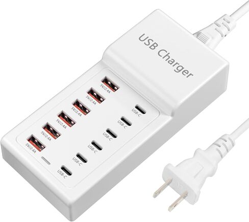 محطة شحن لأجهزة متعددة 55 وات، شاحن حائط بلوك 6 منافذ USB، محور شحن USB ذكي IC، برج شاحن مع Type-C 3A لأجهزة iPhone/الأجهزة اللوحية/الهواتف الذكية، واستخدام المكتب المنزلي in Saudi Arabia