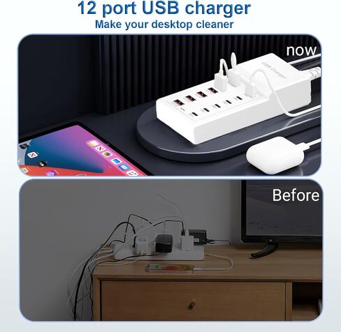 محطة شحن لأجهزة متعددة 55 وات، شاحن حائط بلوك 6 منافذ USB، محور شحن USB ذكي IC، برج شاحن مع Type-C 3A لأجهزة iPhone/الأجهزة اللوحية/الهواتف الذكية، واستخدام المكتب المنزلي in Saudi Arabia
