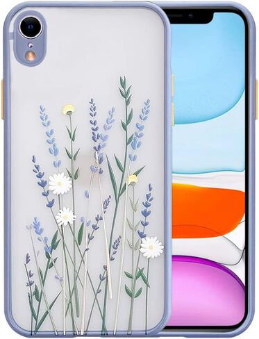 Ownest Compatible with iPhone XR Case for Clear Frosted PC Back 3D Floral Girls Woman and Soft TPU Bumper Protective Silicone Slim Shockproof Case for iPhone XR-Purple Lavender in Saudi Arabia