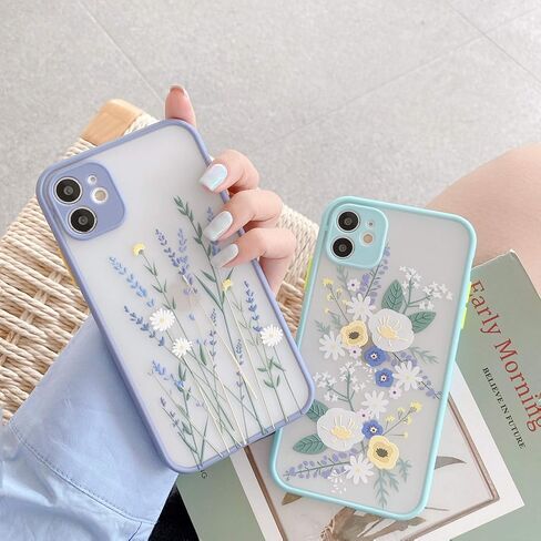 Ownest Compatible with iPhone XR Case for Clear Frosted PC Back 3D Floral Girls Woman and Soft TPU Bumper Protective Silicone Slim Shockproof Case for iPhone XR-Purple Lavender in Saudi Arabia