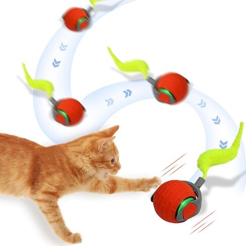 Interactive Cat Toy Balls, Motion Activated Rolling Ball with Type C Cord and Tail, Automatic Toy Balls for Cats and Dogs (Reddish Orange) in Saudi Arabia