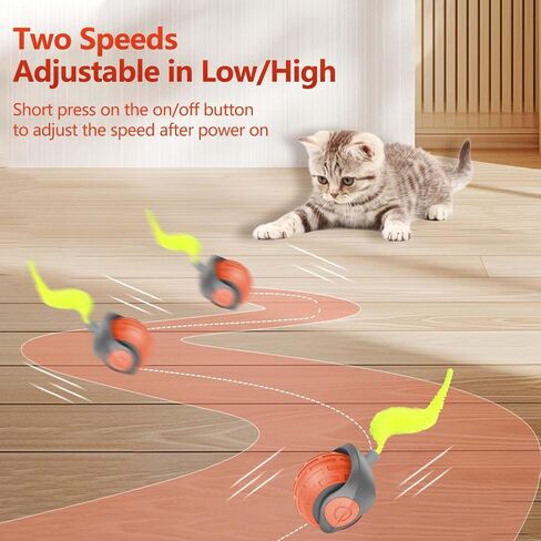 Interactive Cat Toy Balls, Motion Activated Rolling Ball with Type C Cord and Tail, Automatic Toy Balls for Cats and Dogs (Reddish Orange) in Saudi Arabia