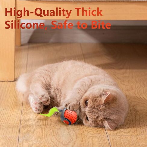 Interactive Cat Toy Balls, Motion Activated Rolling Ball with Type C Cord and Tail, Automatic Toy Balls for Cats and Dogs (Reddish Orange) in Saudi Arabia