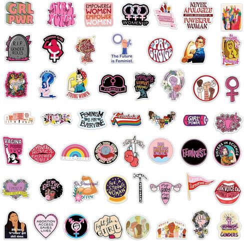 Feminism Stickers Radfem Stickers Women's Rights Stickers 50PCS Vinyl Waterproof Aesthetic Stickers for Laptop, Computer, Phone, PC, Skateboard, Luggage for Girls and Wommen in Kuwait