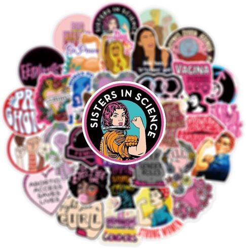 Feminism Stickers Radfem Stickers Women's Rights Stickers 50PCS Vinyl Waterproof Aesthetic Stickers for Laptop, Computer, Phone, PC, Skateboard, Luggage for Girls and Wommen in Kuwait