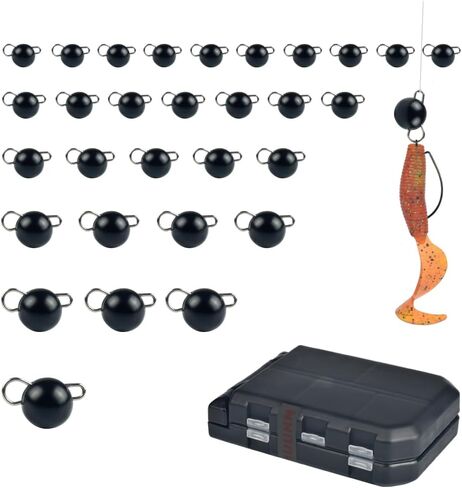 30Pcs Tungsten Cheburashka Weights Fishing Sinker Kit, 1~7g Tungsten Cannonball Jig Head Fishing Weights Tungsten Cheb Rig Weights, Plain/Black in Saudi Arabia