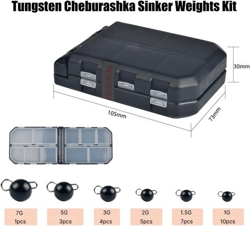 30Pcs Tungsten Cheburashka Weights Fishing Sinker Kit, 1~7g Tungsten Cannonball Jig Head Fishing Weights Tungsten Cheb Rig Weights, Plain/Black in Saudi Arabia