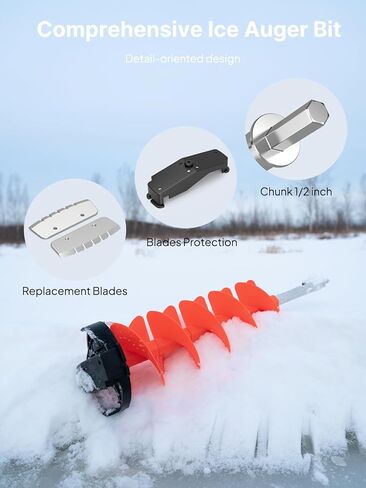 لقمة ثلج بقطر 8 بوصات من Eyoyo، مجموعة واحدة من الشفرة البديلة وواقي الشفرة مع محول مثقاب قطعة 1/2 بوصة، مثقاب من النايلون مناسب لصيد الأسماك على الجليد in Kuwait