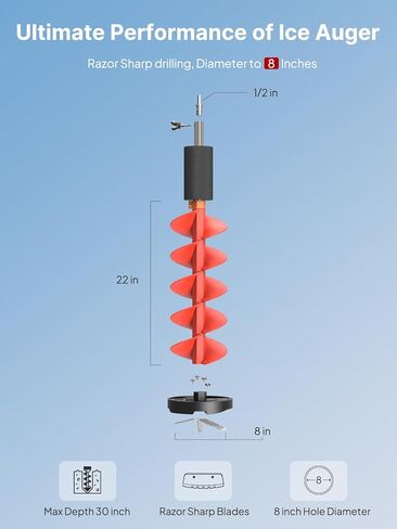 لقمة ثلج بقطر 8 بوصات من Eyoyo، مجموعة واحدة من الشفرة البديلة وواقي الشفرة مع محول مثقاب قطعة 1/2 بوصة، مثقاب من النايلون مناسب لصيد الأسماك على الجليد in Kuwait