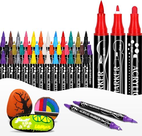 Have This Innovative and Unique Dual-Tip Acrylic Paint Marker Set Experience 3 Different Nibs (Brush, Dot, Fine) 36-Color Acrylic Marker Set Makes Outlining, Coloring, and Filling Easy, All in One Set in Saudi Arabia