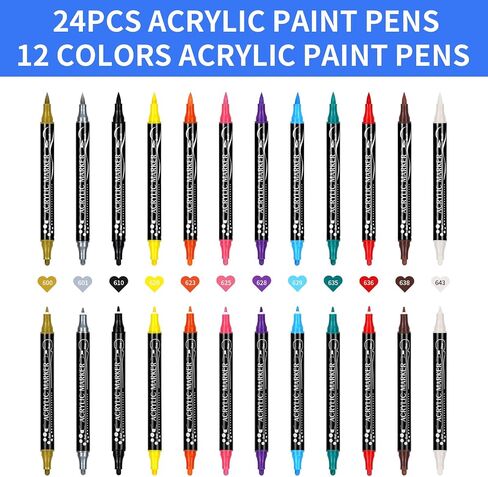 Have This Innovative and Unique Dual-Tip Acrylic Paint Marker Set Experience 3 Different Nibs (Brush, Dot, Fine) 36-Color Acrylic Marker Set Makes Outlining, Coloring, and Filling Easy, All in One Set in Saudi Arabia