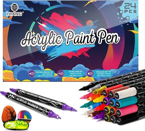 Have This Innovative and Unique Dual-Tip Acrylic Paint Marker Set Experience 3 Different Nibs (Brush, Dot, Fine) 36-Color Acrylic Marker Set Makes Outlining, Coloring, and Filling Easy, All in One Set in Saudi Arabia