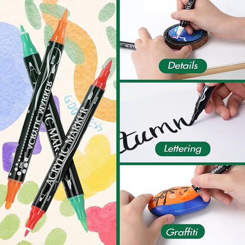 Have This Innovative and Unique Dual-Tip Acrylic Paint Marker Set Experience 3 Different Nibs (Brush, Dot, Fine) 36-Color Acrylic Marker Set Makes Outlining, Coloring, and Filling Easy, All in One Set in Saudi Arabia