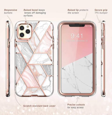 حافظة سلسلة i-Blason Cosmo لهاتف iPhone 11 Pro Max إصدار 2019، حافظة حماية أنيقة لكامل الجسم مع واقي شاشة مدمج (رخام) in Kuwait
