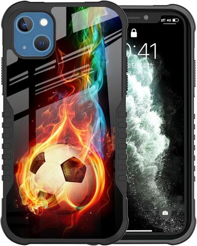 Compatible with iPhone 14 Case, iPhone 13 Case for Men Boys, Soccer Sports Design Heavy Duty Shockproof Anti-Scratch Hard PC Back TPU Bumper Drop Protection Case for iPhone 13/14 in Saudi Arabia