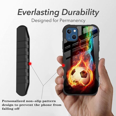 Compatible with iPhone 14 Case, iPhone 13 Case for Men Boys, Soccer Sports Design Heavy Duty Shockproof Anti-Scratch Hard PC Back TPU Bumper Drop Protection Case for iPhone 13/14 in Saudi Arabia