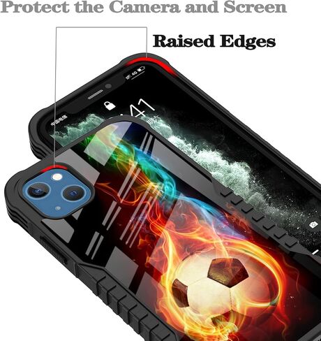 Compatible with iPhone 14 Case, iPhone 13 Case for Men Boys, Soccer Sports Design Heavy Duty Shockproof Anti-Scratch Hard PC Back TPU Bumper Drop Protection Case for iPhone 13/14 in Saudi Arabia