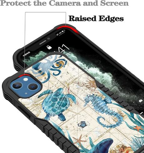 Compatible with iPhone 14 Case, iPhone 13 Case for Men Boys, Soccer Sports Design Heavy Duty Shockproof Anti-Scratch Hard PC Back TPU Bumper Drop Protection Case for iPhone 13/14 in Saudi Arabia