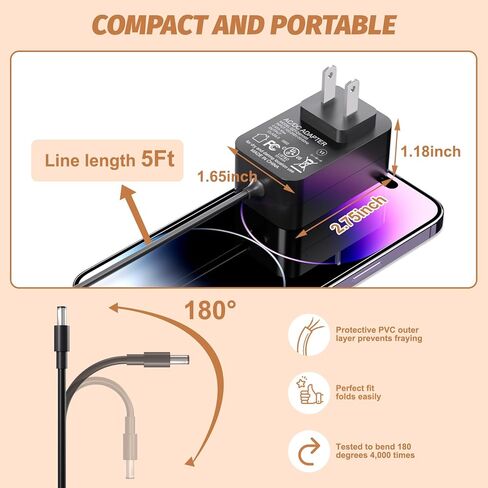 شاحن مدلك الرقبة 12 فولت لـ Papillon BD1421، Nekteck LMS-801، Mirakel، Boriwat R7، RESTECK BD1041، MoCuishle، Shiatsu SL-632، جهاز تدليك الرقبة InvoSpa استبدال شاحن محول الطاقة AC in Kuwait