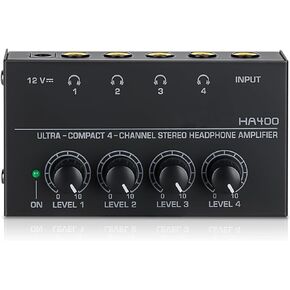 MICROAMP Ultra-Compact Headphone Amplifier 4-Channel Stereo Headphone Splitter HA400
