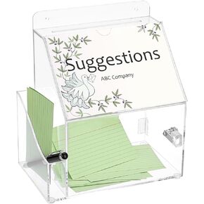 BTSKY Acrylic Suggestion Box with Lock & Sign Slot - Wall Mounted Office Ballot Box with Side-Pocket Collection, Black