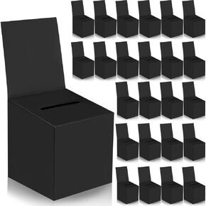 24 PCS Cardboard Ballot Box 6 X 6 X 6 Inch Large Raffle Ticket Box with Slot Donation Box for Fundraising Cardboard Removable Header Charity Box for Collecting Business Card Voting Contest (Black)
