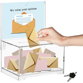 Youeon Large Acrylic Donation Box with Lock, 6.7 x 5 x 16 in Clear Suggestion Box with Slot and Lock, Ballot Box with Sign Holder, Tip Box, Vote Box, Comment Box forVoting, Charity, Fundraising