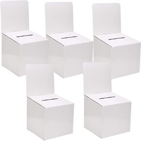 MCB Extra Large Cardboard Box - Ballot Box - Suggestion Box - Raffle Box - Ticket Box (10"x10"x10") With Removable Header -White(5 pack)
