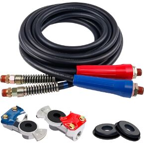 Air Line Hose Assembly, 12FT Rubber Air Hose With Grip, Galdhand and Gladhand Seals, Heavy Duty Air Lines for Tractor Trailer - (Set of 2)