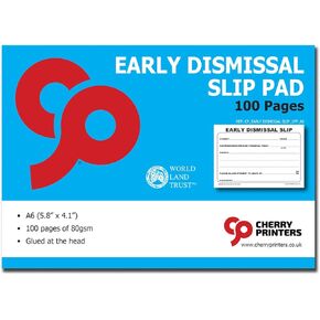 Cherry Early Dismissal Slip Book | Carbonless NCR | 50 Duplicate Sets | 5.8 x 4.1 Inches | Perforated Pages | Bound with Tape | Eco-Friendly Paper