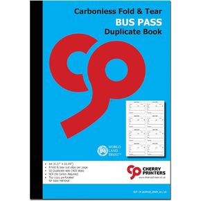 Cherry Easy Removal Fold and Tear Bus Pass Book with Duplicate Carbon Copies / 400 (3.89 x 2.92 Inch) Bus Passes Per Book