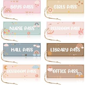JarThenaAMCS 8Pcs Boho Hall Pass Magnetic Classroom Groovy Magnetic Passes Reusable Waterproof Pass Card Set for Teachers Elementary School Nursery Home Supplies