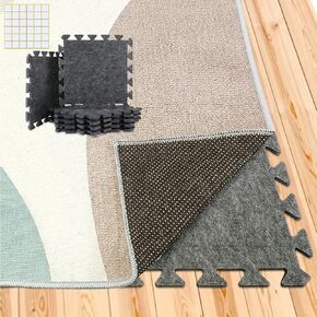 BXI Soundproof Interlocking Rug Pad, 10 Pcs 11x 11 x 0.4 inches Non Slip Rug Pads, High Density Noise Reduction Puzzle Felt Carpet Padding, Rug Mat Protects and Adds Cushion for Hardwood Floors
