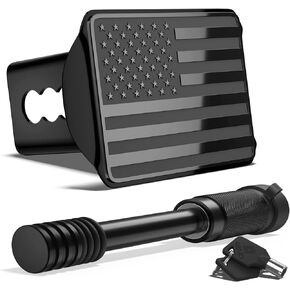 Heavy American Flag Metal Trailer Hitch Cover for 2 Inch Receivers (with 5/8-inch Pin Diameter Trailer Hitch Lock,Black)