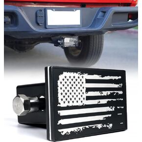 Xprite Aluminum Trailer Hitch Cover, 2" Inch Tow Rear Receivers Plug Covers, USA American Flag Metal Emblem Guard for Trucks Pickup Cars SUV - Neo