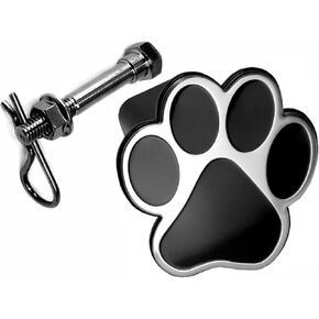 Dog Animal Paw Foot Emblem Metal Trailer Hitch Cover (Fit 2" Receivers, Chrome & Black)