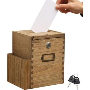 KIRIGEN Wooden Suggestion Box - Donation and Ballot Box Wall Mounted Comment Collection Box with Lock and 2 Keys for School, Office, Hospital Nature