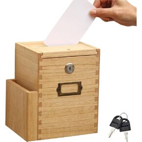 KIRIGEN Wooden Suggestion Box - Donation and Ballot Box Wall Mounted Comment Collection Box with Lock and 2 Keys for School, Office, Hospital Nature