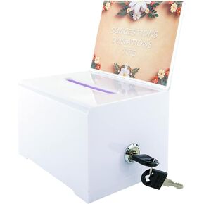 Donation Ballot Box with Lock - Secure Suggestion Box Perfect for Business Cards (6.25" x 4.5" x 4") white