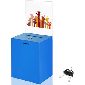 Marsui Acrylic Suggestion Box Large Donation Box 8.2 x 6.7 x 5 Inch Safe Ballot Box with Lock and Sign Holder for Voting Charity Business Cards Collection Display Ticket Comment (Black)