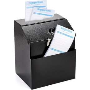 Lawei Steel Suggestion Box with Lock Wall Mountable - Black Donation Box Collection Box Ballot Box Key Drop Box