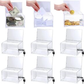 9 Pack Acrylic Donation Box with Lock and Sign Clear Ballot Box with Slot Suggestion Box Donation Boxes for Fundraising Raffle Box Business Card Storage Container for Voting Tip Jar