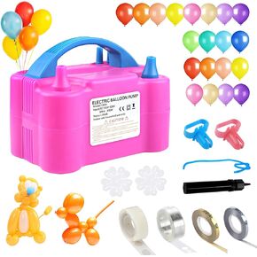 Balloon Pump,Dual Nozzles Electric Balloon Pump with 100 Balloons, Balloon Inflator Air Pump Balloon Blower with Tying Tool, Colored Ribbons for Party Birthday Wedding Festival Decoration