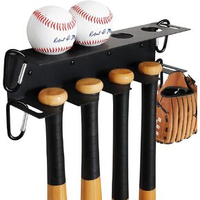 MIUONO Baseball Bat Wall Mount, Baseball Holder and Bat Rack Mount on Wall for Display, Fence Dugout Organizer Heavy Duty Steel for Long Time Usage