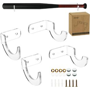 Cosmos 2 Sets Acrylic Baseball Bat Wall Mount Holder - Baseball Bat Horizontal Display Rack Hanger - Softball Wall Holder Stand for Memorabilia and Collectible, Fits Up to 2" Barrel