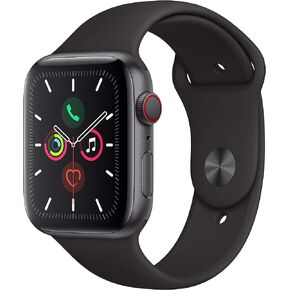 Apple Watch Series 5 (GPS + Cellular, 44MM) - Space Gray Aluminum Case with Black Sport Band (Renewed) in Saudi Arabia