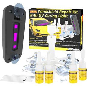 طقم إصلاح الزجاج الأمامي، طقم إصلاح تشققات الزجاج الأمامي، طقم إصلاح شرائح الزجاج الفعال مع ضوء معالجة للأشعة فوق البنفسجية بكأس الشفط، 4 زجاجات سائل إصلاح الزجاج السائل للرقائق والشقوق والكراك على شكل نجمة، عين الثور in Kuwait